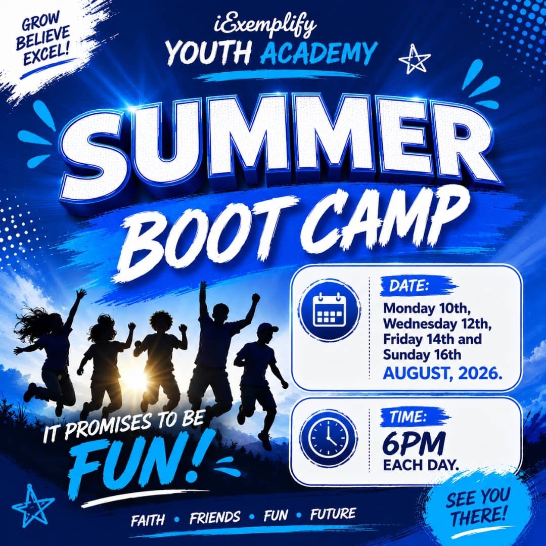 Grand Finale and Family Fun Day flyer for iExemplify Youth Academy Summer Camp
